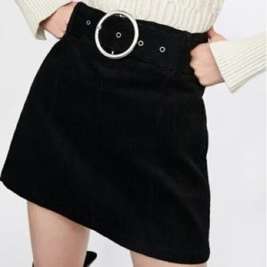 Zara basic black corduroy belted mini skirt